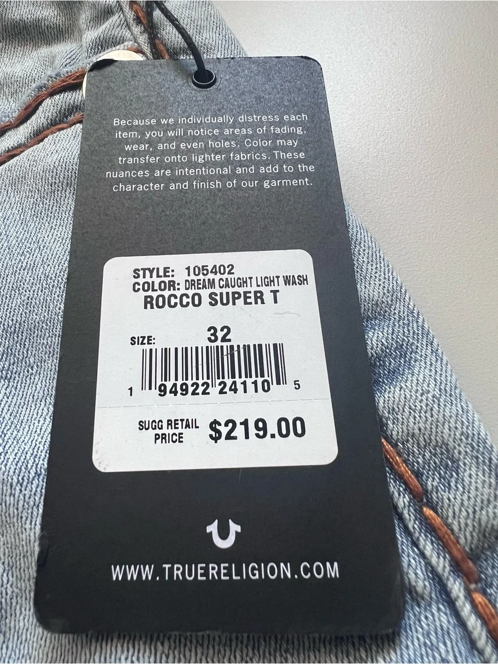 True Religion Men’s Rocco Relaxed Super T Jeans Size 32 NWT